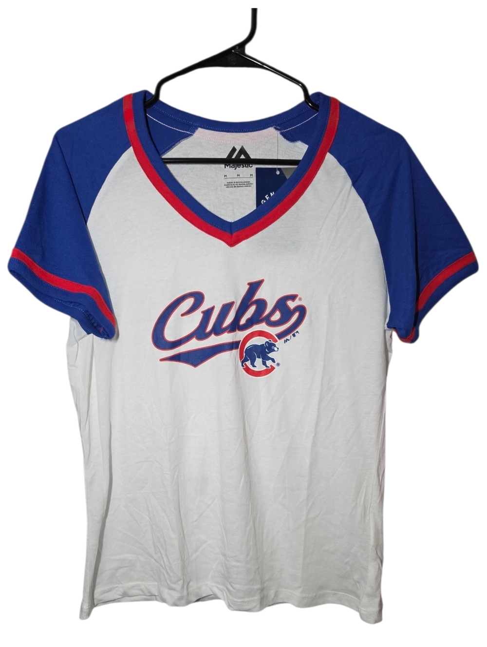 Majestic White Blue & Red Chicago Cubs V-Neck Tee - NWT